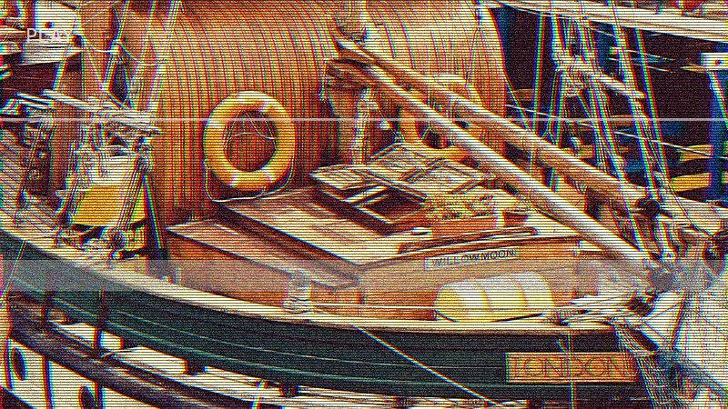 Frame after the VHS video filter with scanlines, tape noise and a tracking band